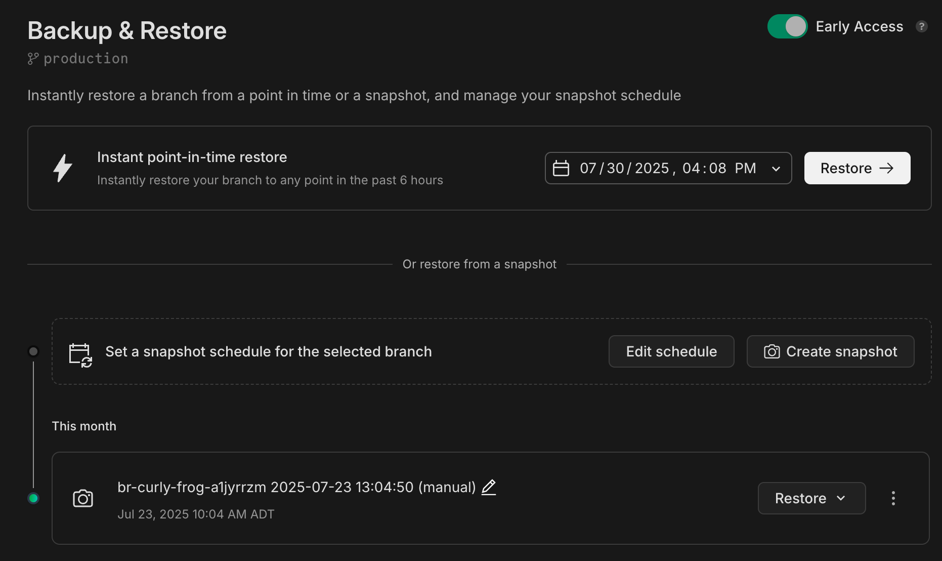 Backup and restore UI